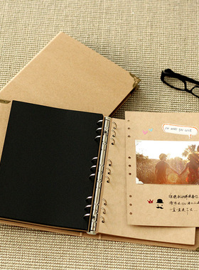 9孔空白活页本子DIY黑色手帐同学录思维导图笔记本子精致手工相册