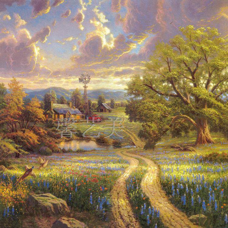 欧美风景托马斯装饰画芯西餐厅挂画酒店油画玄关配电箱1748