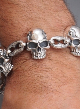 精灵欧洲立体纯银骷髅头组合手链