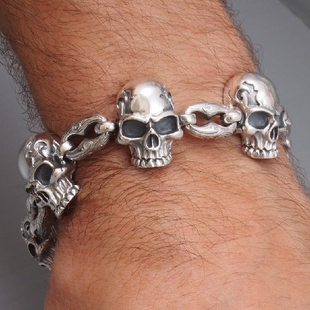 手链D824 3D立体925纯银骷髅头组合黑暗精灵个性 西洋 欧洲VTG首饰