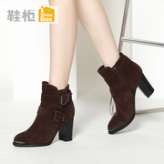 Shoe shoebox new boots for fall/winter tide Europe contracted pointed thick belt buckle boots-leather boots