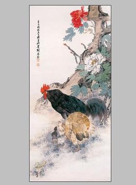 馆藏刘奎龄-鸡鸣富贵图宣纸国画名家字画画芯心高清微喷复制打印