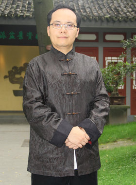 正品来龙真丝长袖传统男士唐装