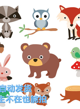 矢量可爱兔熊狐狸猫头鹰森林动物图标案 EPS可转PNG免抠色剂素材