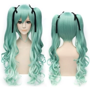 Vocaloid Snow Hatsune V Home MIKU Tóc dài màu xanh lá cây Tóc xoăn dài Kiểu tóc đuôi ngựa Cosplay Tóc giả - Cosplay