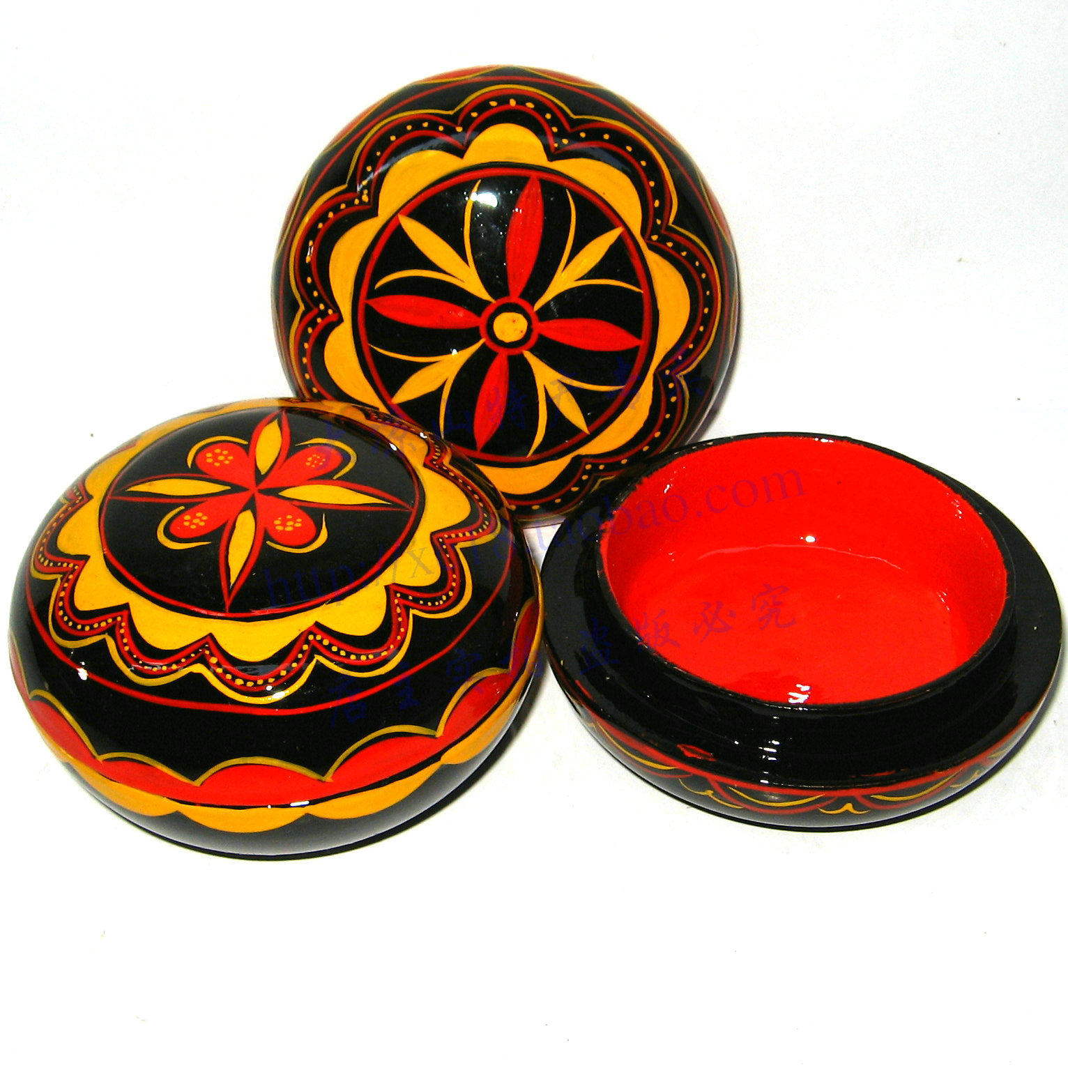 四川大凉山西昌特产彝族民间漆器彩绘纯手工艺品特色平盖首饰小号