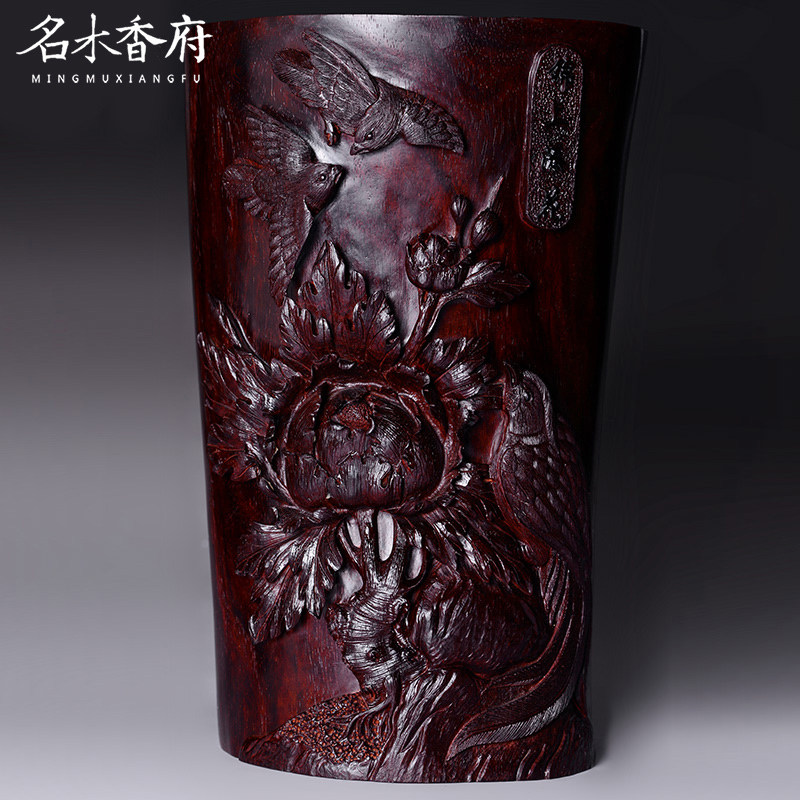 名木香府 金星老料 小叶紫檀笔筒 老料精工雕刻 东阳木雕大师工艺