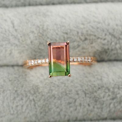 【顾客定制展示】18K金  1.52克拉 天然西瓜碧玺 钻石 戒指