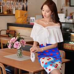 White-shirt Lady big pink dolls 2015 summer dress new women's bare shoulder strap bow white shirt