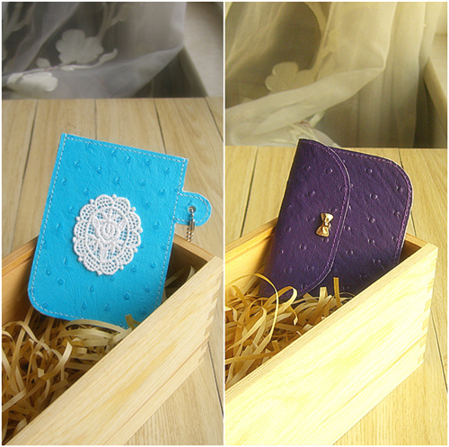 手作紫色鸵鸟纹牛皮真皮款可选