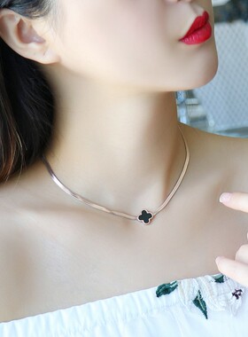 黑色颈链情侣生日礼物幸运四叶草