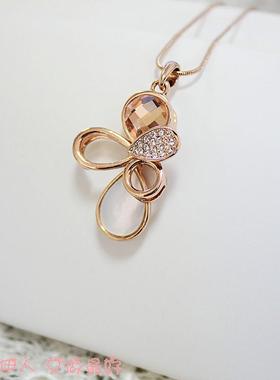 玫瑰金色镂空贝壳蝴蝶水滴锁骨链