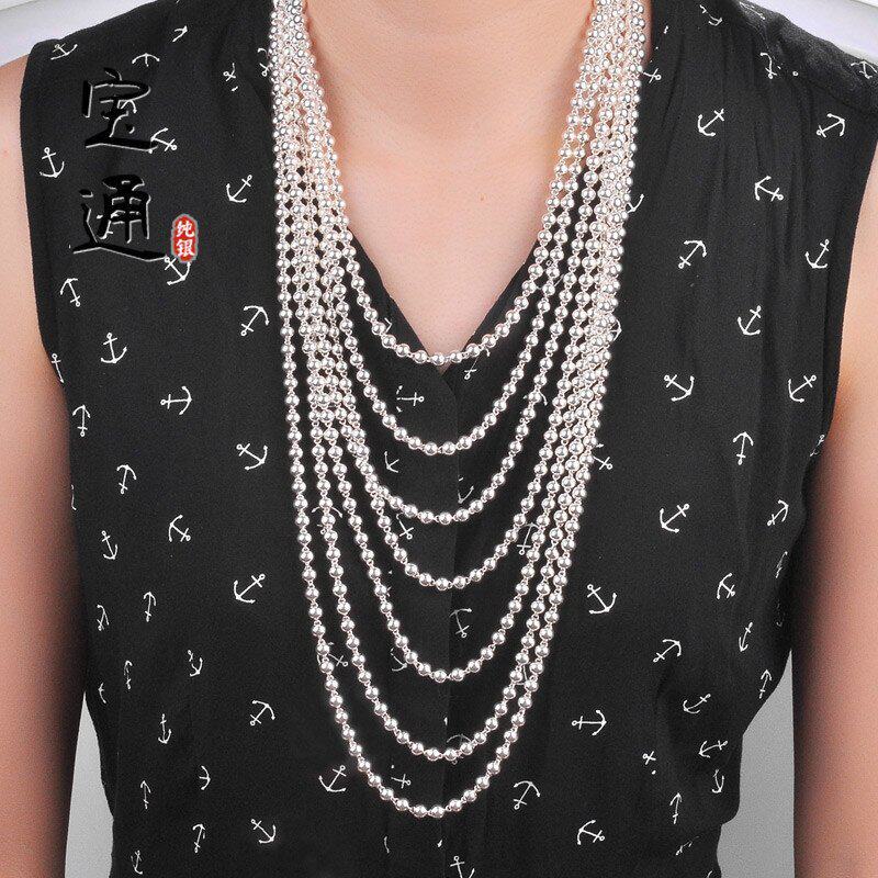 专柜正品925纯银项链女长款银珠圆珠子毛衣链手链韩版白银佛珠链在类目 饰品/流行首饰/时尚饰品新, 项链中 - 来自Buy2taobao.com提供专业的淘宝代购服务