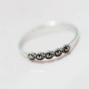 五赛点 情侣戒指 S925纯银泰银首饰五颗马克赛石尾戒单戒