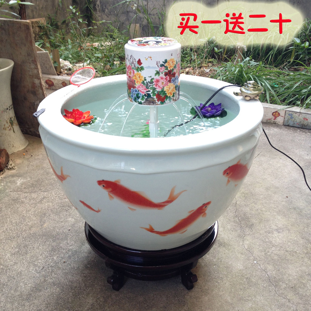 景德镇陶瓷鱼缸手绘青花养鱼盆书画缸荷花缸睡莲碗莲缸水族箱红鱼