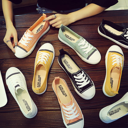 2017夏季新款街拍帆布鞋女鞋平底学生浅口布鞋韩版小白鞋百搭板鞋