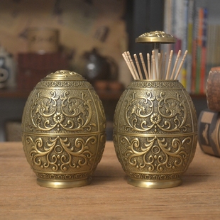 便携美式 饰品 金属牙签筒自动手工青古铜色牙签盒牙签瓶个性 家居装