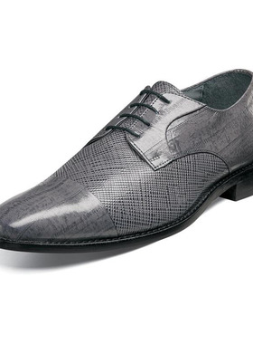 Stacy adams商务皮鞋男时装压纹系带真皮灰色正品25051-020