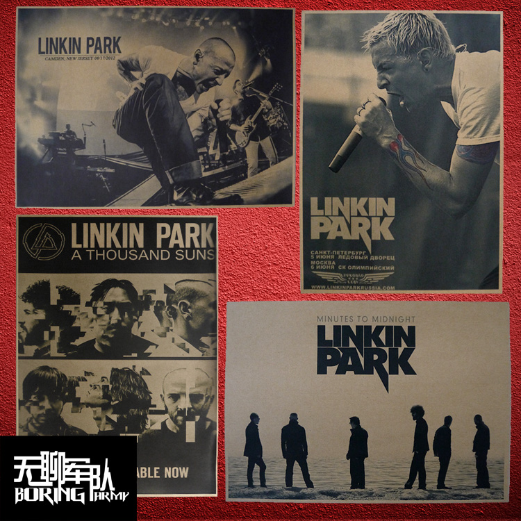 林肯公园Linkin Park摇滚乐队牛皮纸海报装饰画 酒吧照片相框墙图片