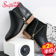 Fun retro England 2015 new autumn and winter wind zips involved Chelsea boots chunky heels booties boots with T55605
