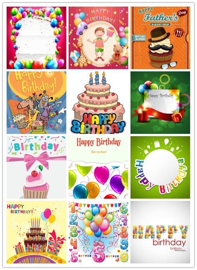 ai矢量素材25组生日贺卡气球生日快乐海报模板illustrator设计海