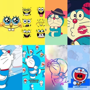 自裁彩膜叮当猫 卡通8寸海绵宝宝手机贴纸 通用型号山寨机膜批 发