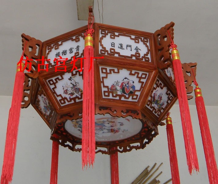 中式宫灯仿古灯具实木吊灯古典宫灯手绘仿古宫灯木制宫灯客厅花梨