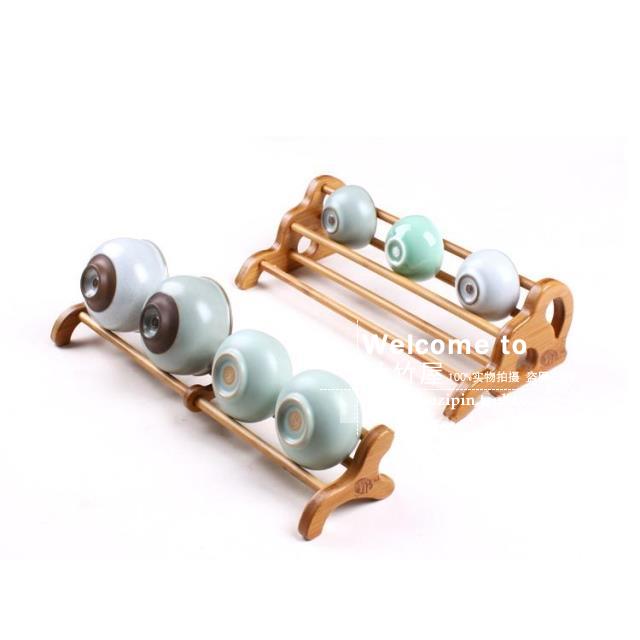 祥福双层孟宗竹制茶杯架 功夫茶具置物架搁架子 茶道零配件茶杯托