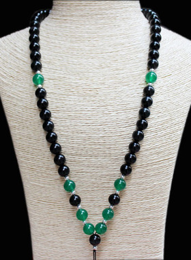 天然黑曜石绳子玛瑙珠链