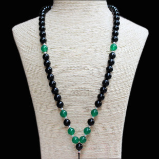 天然黑曜石珠链挂绳全珠项链绳子黑耀石吊坠子玛瑙纯银珠挂绳男女