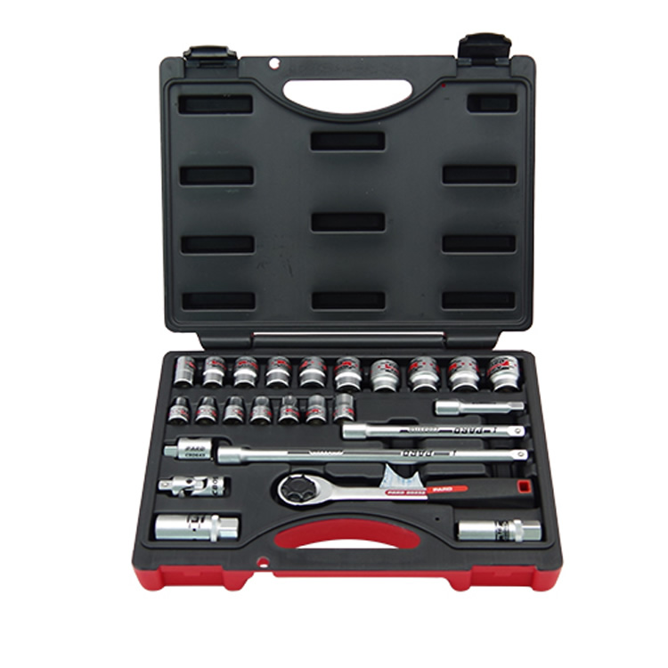 PARD25pcs进口3/8棘轮扳手套装 六角短套筒6-22mm 加长杆万向接头