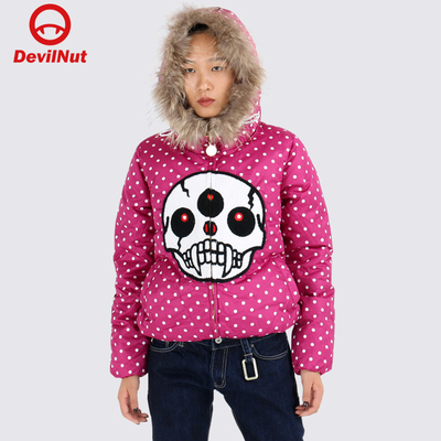DEVIL NUT潮牌 恶魔 三只眼恶魔波点连帽 情侣 女式 羽绒服 ATH