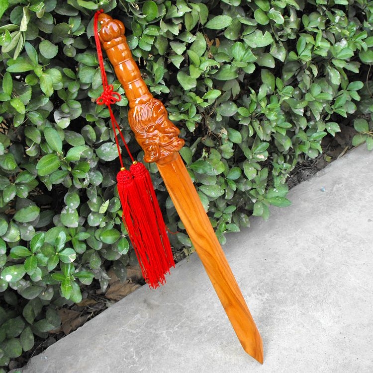 桃木龙头剑实木剑一体整根打神鞭手工中式木雕工艺品把玩家居挂饰