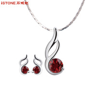 Stone Pendant Necklace Earring Garnet set Stud female