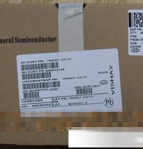 原装进口VISHAY 整流二极管1N4007-E3/73 IN4007 1A/1200V  20个