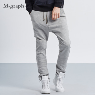 M-GRAPH日系潮牌男装春装纯色针织吊裆休闲运动小脚卫裤