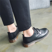 子潮鞋 夏季 圆头黑色正装 男鞋 休闲皮鞋 男小码 英伦风潮流情侣马丁鞋