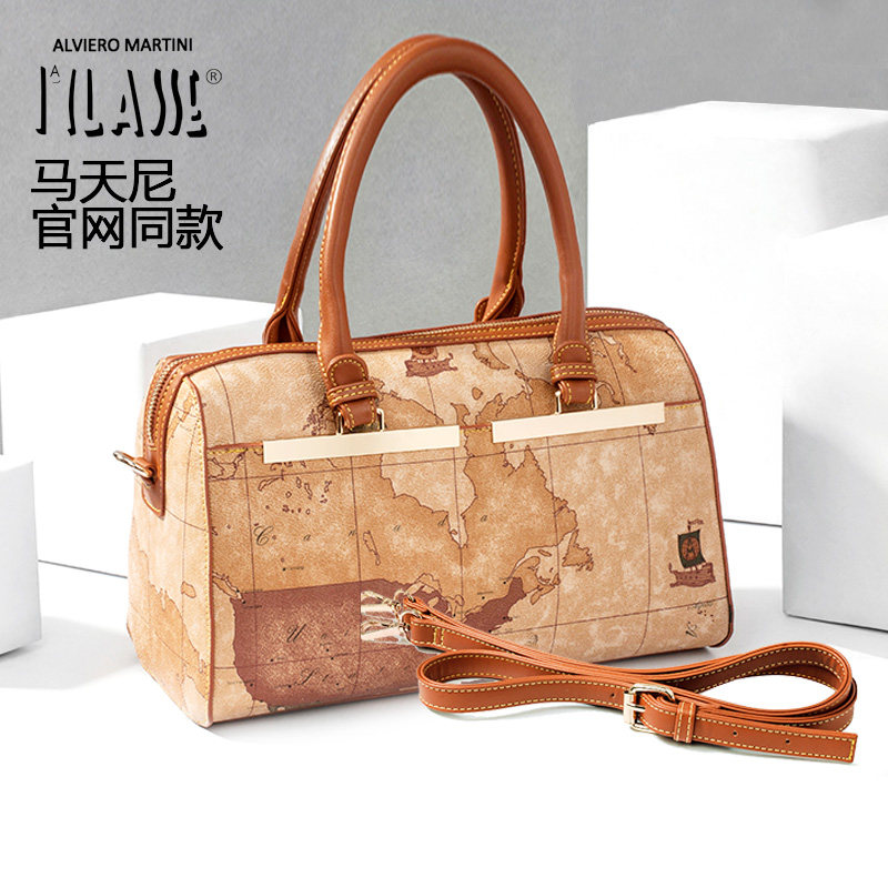 马天尼2021新款女士地图包包手提包欧美时尚个性可斜跨地图包桶包