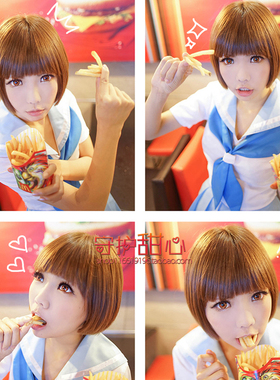 包邮甜心家现货斩服少女/双斩少 满舰饰真子 棕色 cosplay假发