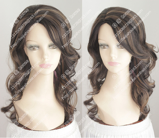 栗色挑染大波浪长卷发假发 蓬松空气卷 侧分刘海 时尚妩媚性感女
