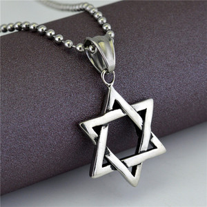 欧美复古六芒星毛衣链项链钛钢铸造星星吊坠男士女式首饰品STN377