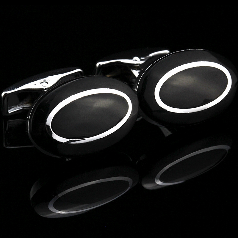 万宝丽高品质法式男士袖扣奢华银色简约椭圆袖扣袖钉Cufflinks