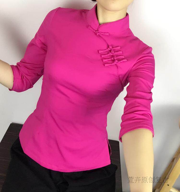 春夏新款中国风复古盘扣改良唐装女七分袖旗袍式上衣中袖汉服