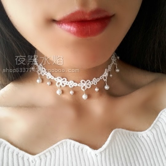『花的嫁纱』唯美日韩清纯淑女气质约会婚礼新娘白色蕾丝锁骨项链