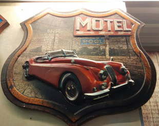 墙饰酒吧咖啡馆汽车4S店创意壁饰装 复古做旧摩托机车个性 饰铁皮画