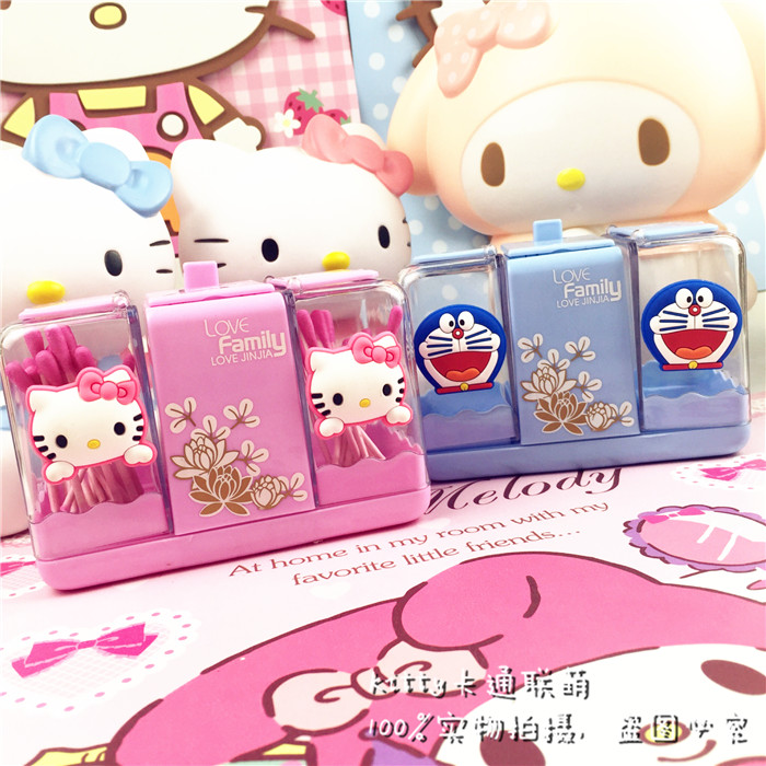 hello kitty凯蒂猫机器猫牙签盒棉签盒化妆棉盒收纳盒卸妆盒