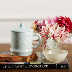 内项—《竹福开运》创意家用办公带盖念竹摩空青瓷茶杯教师节礼物