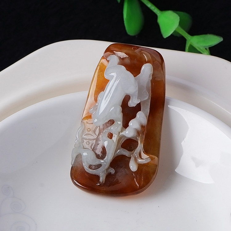 玉石寨玉器 保真老坑红翡挂件缅甸a货翡翠青蛙吊坠巧色精工吊坠女