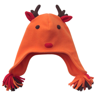 宝宝冬帽男小鹿造型加厚摇粒绒护耳套头帽冬季保暖帽子6-12个月