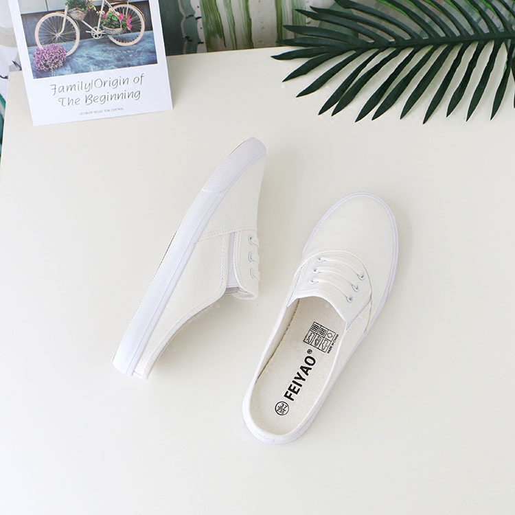 Linger sky Half dragged White shoes white canvas shoe slipper student Flat bottom Heel Lazy shoesin the Women's Shoes, Canvas shoes  category - from Buy2taobao.com to provide professional Taobao agent buy service